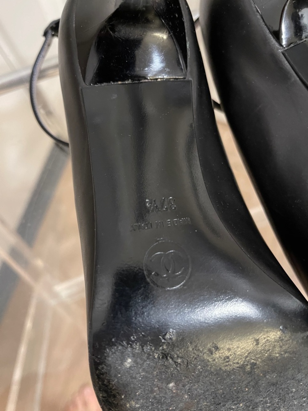 CHANEL Black Leather Square-Toe Ankle-Strap Sandals - Picture 7 of 9